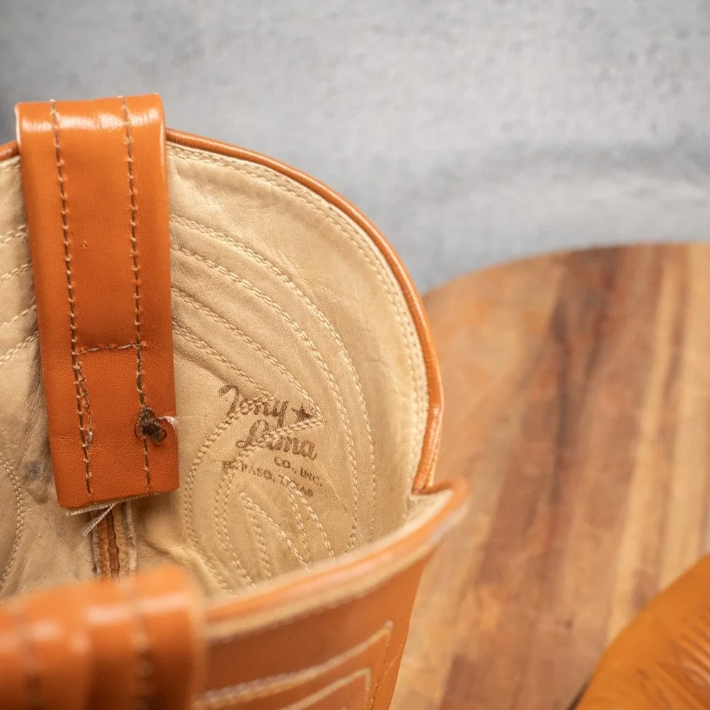 VTG TONY LAMA Boots Pointy Toe Brown‎ Cognac Vintage 6 B
